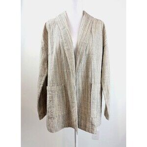 Eileen Fisher Organic Linen Blend Striped Open Front Cardigan Womens XXS XS